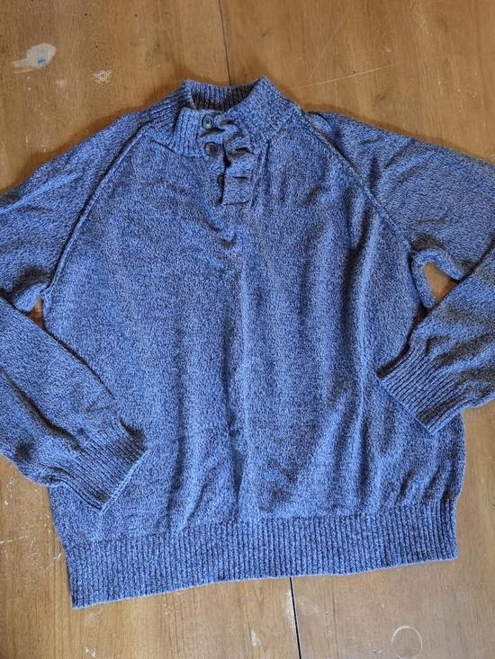 Mutual Weave Other - Men's Marled Blue Button Neck Sweater